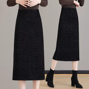 开叉加厚a字包臀裙 丝绒高腰中长款 毛呢半身裙女秋冬季 2025年新款