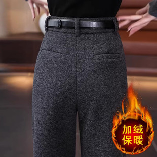 女冬季 加厚直筒裤 2025新款 裤 子 高腰垂感西装 加绒九分羊毛呢阔腿裤