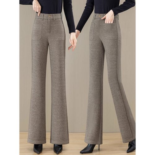 2025秋冬中年妈妈毛呢微喇裤女