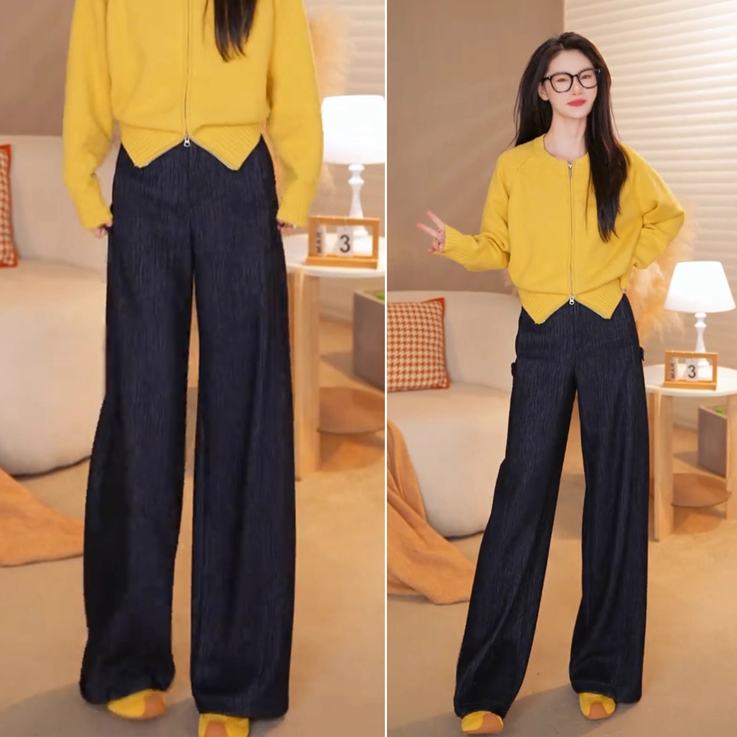 仿牛仔弯刀阔腿裤女秋冬季新款