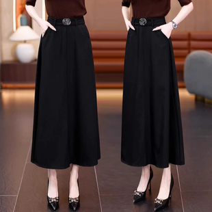 黑色半身裙女春秋季 高腰垂感过膝长裙遮胯a字大摆伞裙子 2026新款