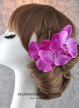 复古写真直播配饰拍照头花发卡头饰蝴蝶兰发饰影楼写真走秀头花