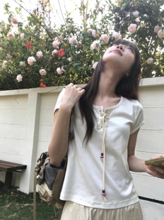 清仓 小众特色T恤女 初夏古早味简约纯棉白色T恤正肩短款