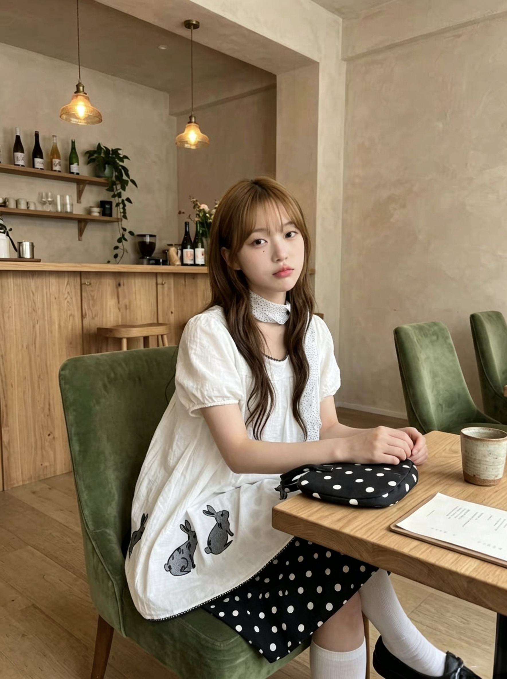 现货 夏日小兔兔刺绣短袖连衣裙女夏季新款宽松显瘦中长款裙子