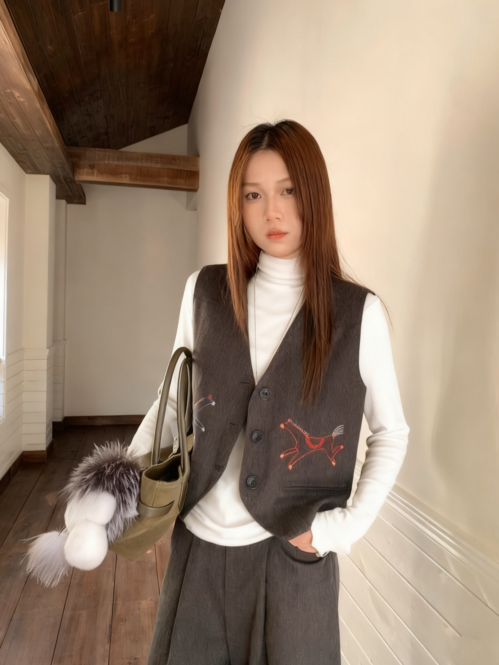 现货 轻复古老钱风无袖开衫马甲外套新款精致通勤短款背心上衣