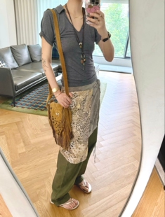 流浪风豹纹拼接设计感一片式 叠穿罩裙 系带屁帘女夏不规则小众个性