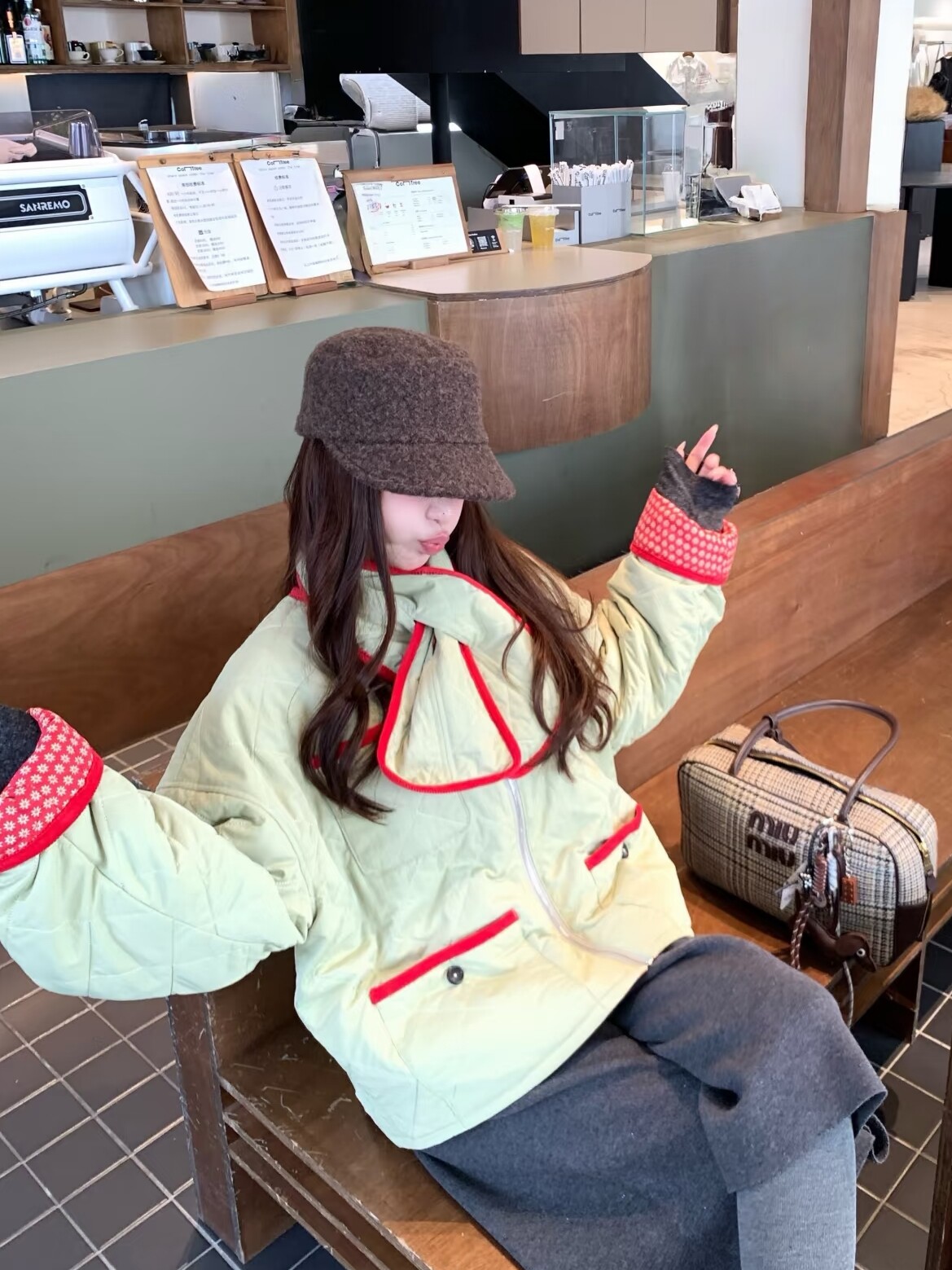 现货 韩系复古撞色棉服女冬季新款宽松显瘦百搭加厚保暖棉衣外套