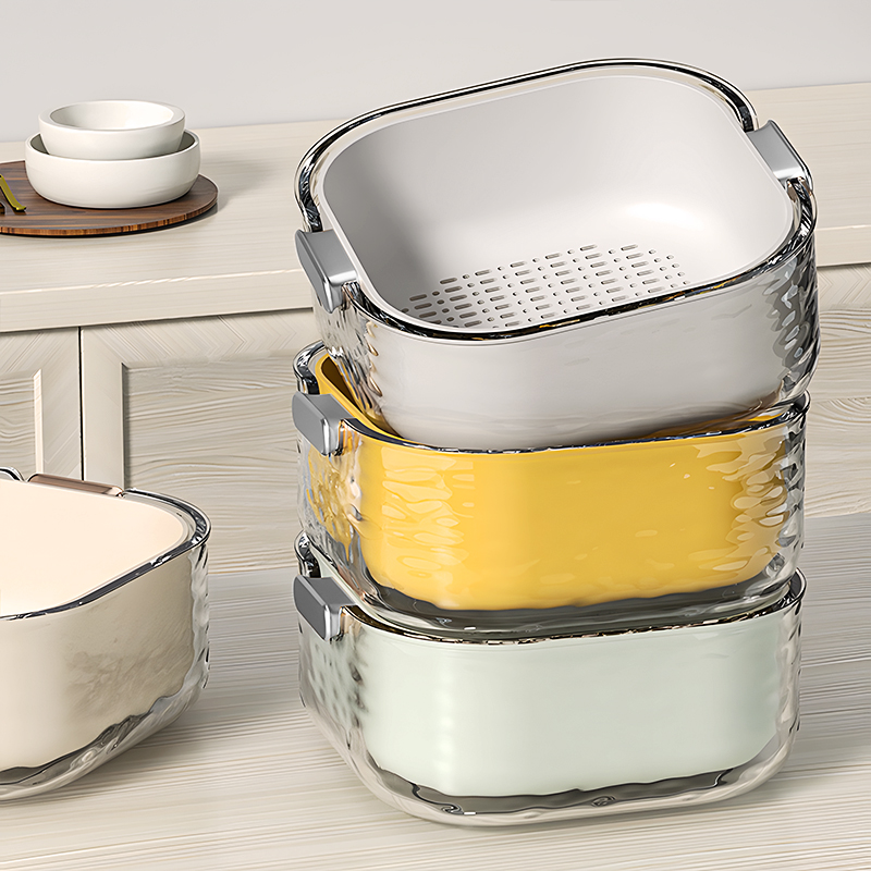 双层洗菜盆沥水篮八件套厨房客厅家用洗水果盘简约塑料淘菜菜篮子