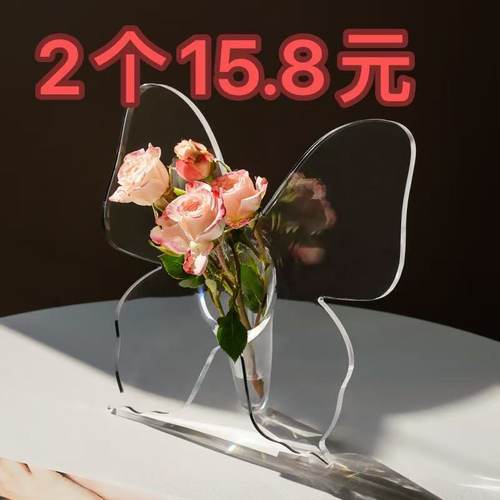 家居小红书亚克力轻奢高级感蝴蝶花瓶创意艺术相框花瓶水培插花器