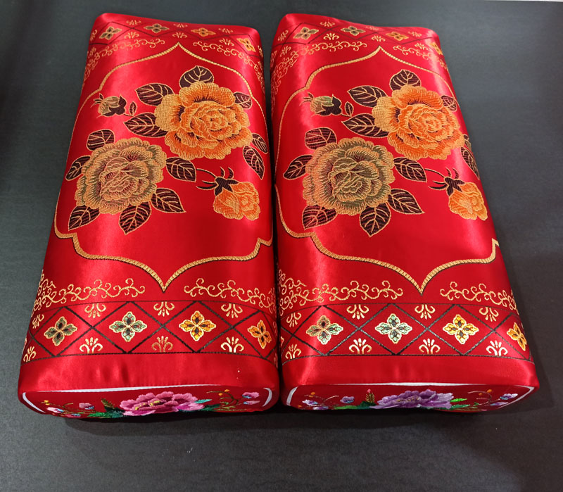 包邮纯手工男女结婚长方形枕头芯一对绣花荞麦壳红色刺绣家用大人