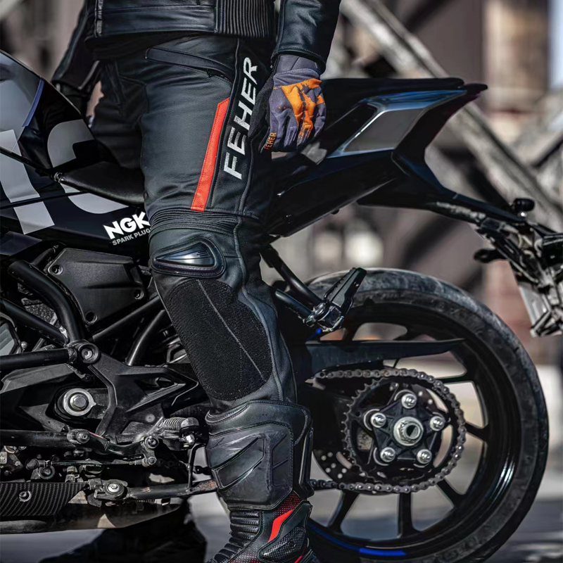 feher皮裤赛车公路牛皮骑行裤