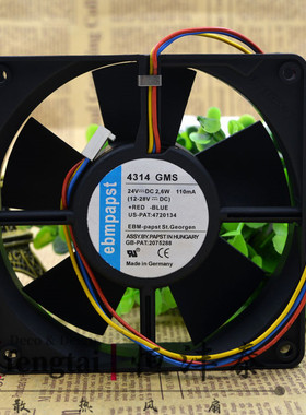 原装德国ebmpapst TYP 4314GMS 24V 2.6W 120*120*32三线直流风扇