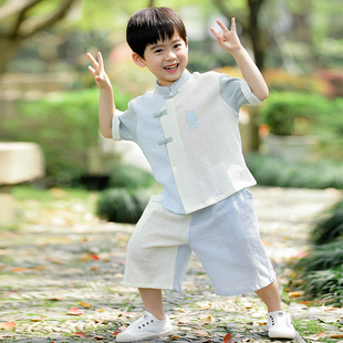 男童汉服夏季日常复古薄款纯棉套装儿童装中国风国学宝宝古装唐装