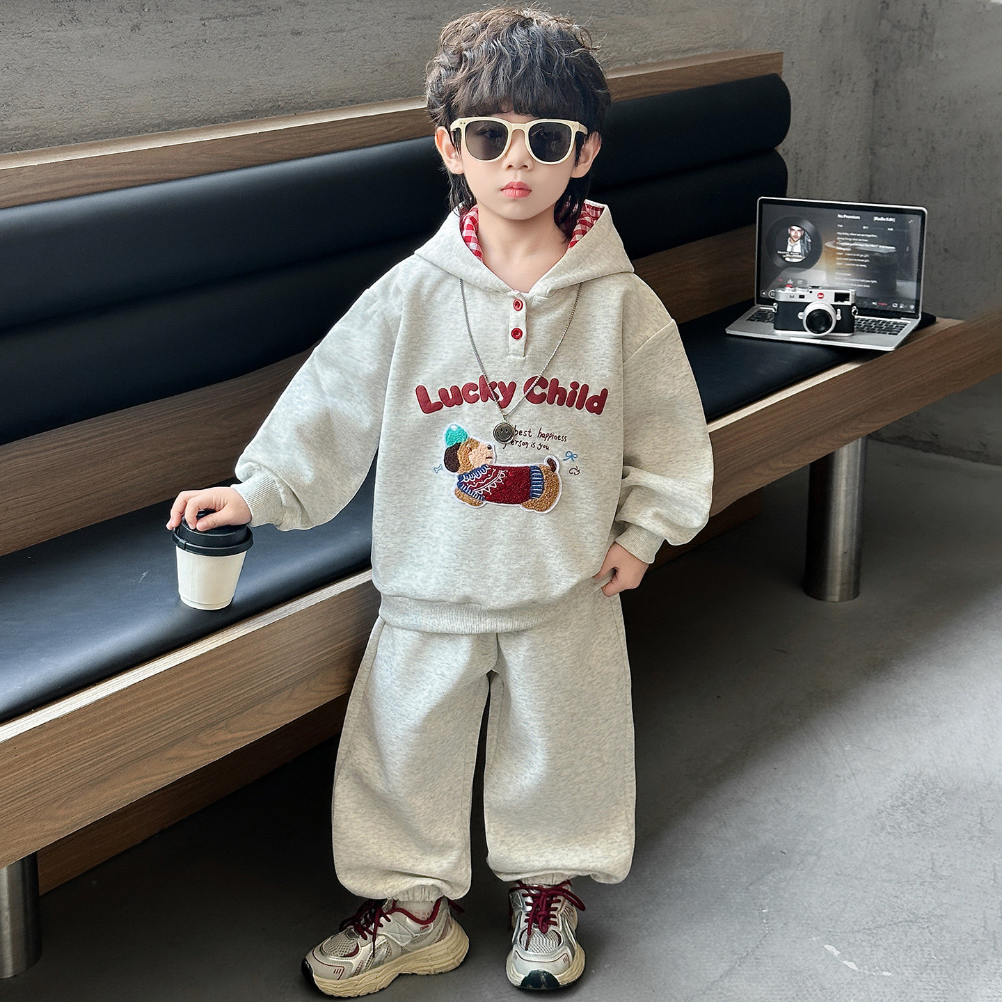 男童春秋连帽套装儿童2026新款洋气休闲运动两件套宝宝痞帅卫衣潮