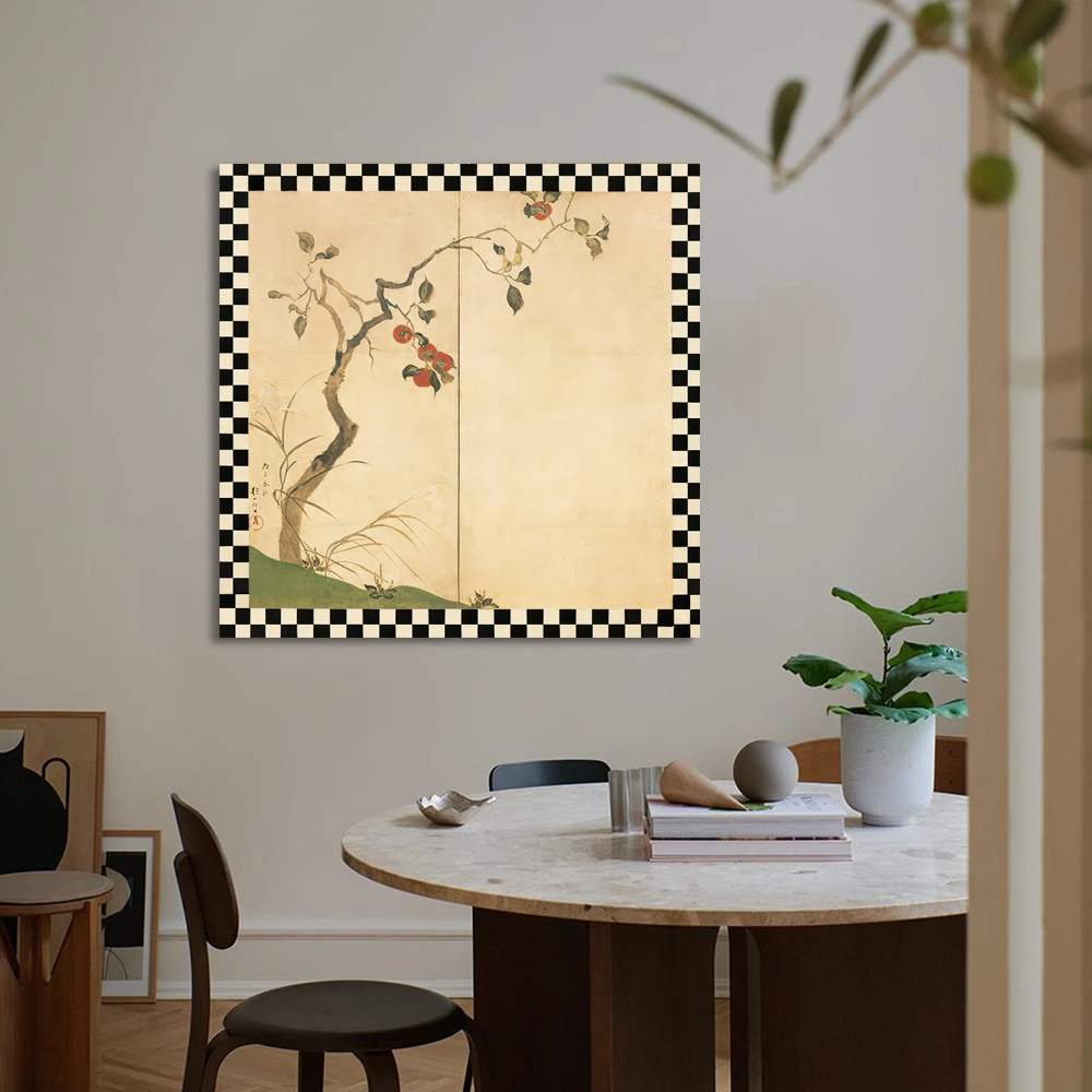 黑白棋盘格法式中国风客厅家居装饰画新中式日式书房茶楼茶室挂画