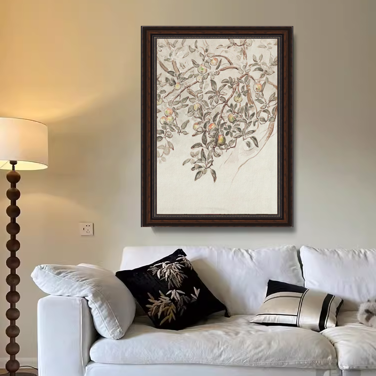 《平安果》中古风法式复古素描植物装饰画高级感客厅餐厅卧室挂画图片
