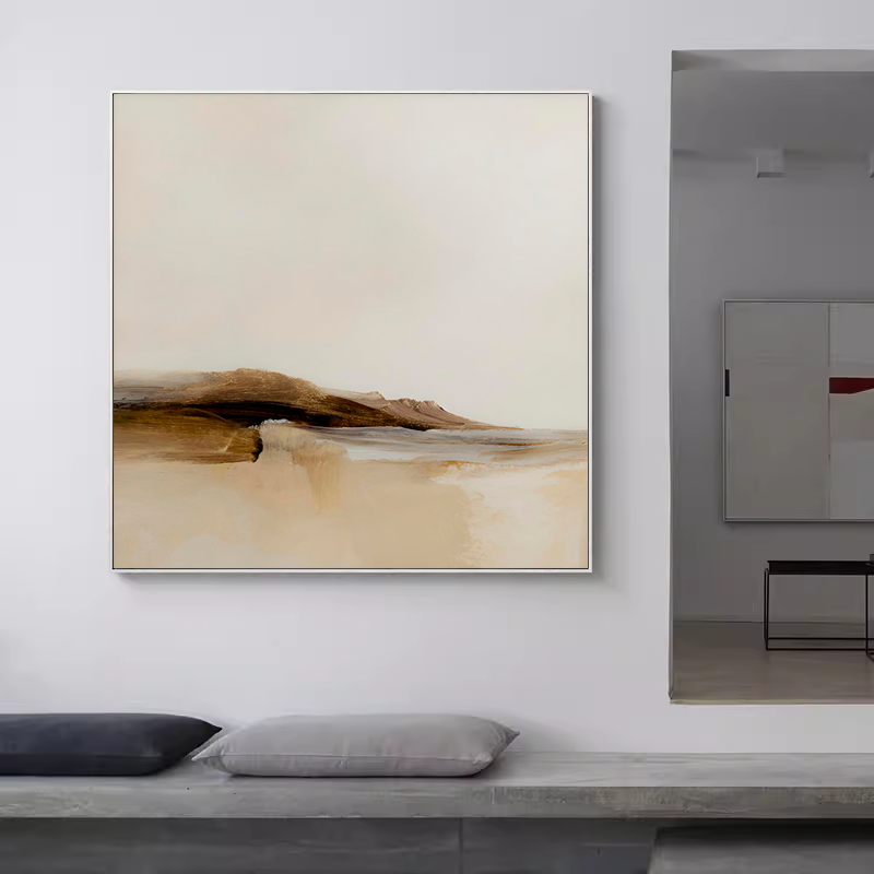 现代简约抽象风景装饰画轻奢极简客厅挂画别墅餐厅壁画卧室方形画图片