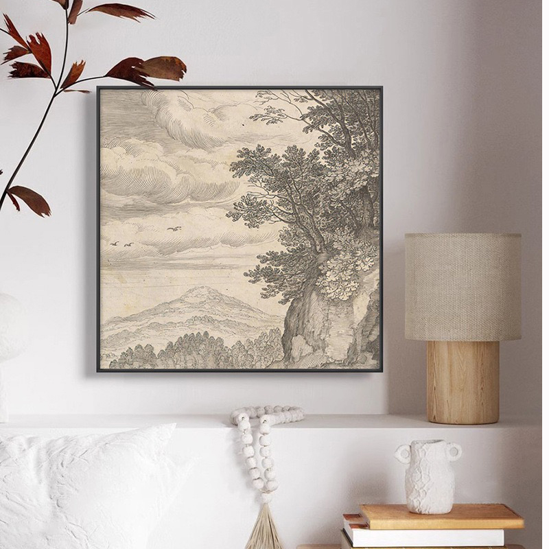 风景线稿日记素描装饰画复古文艺客厅沙发背景墙餐厅玄关卧室挂画图片