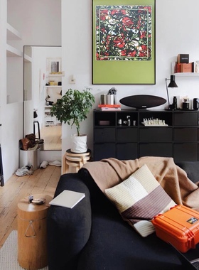 中古风草绿色宝格丽花窗装饰画客厅书房玄关走廊挂画餐厅艺术画