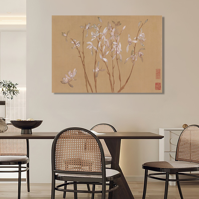 《九兰图》法式中古风客厅装饰画复古美学花卉国画中国风卧室挂画