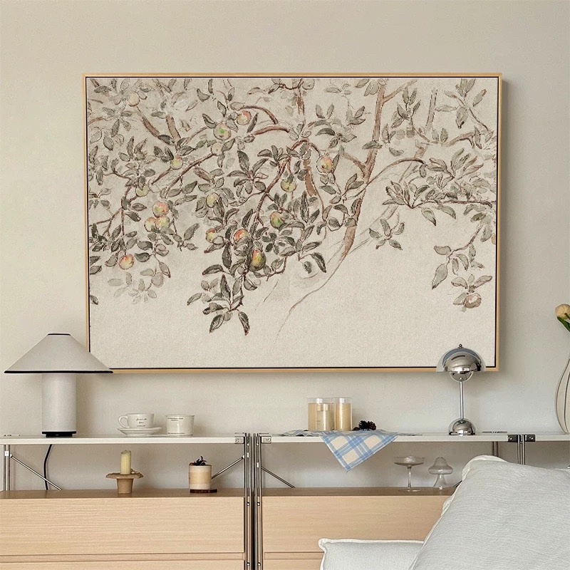 复古素描植物线稿客厅背景墙装饰画小众艺术中古风卧室玄关柜挂画图片