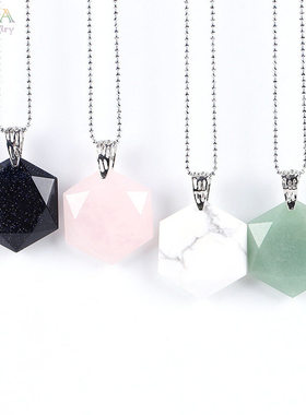 Star of David切角天然半宝石六芒星犹太教大卫之星水晶吊坠项链