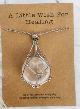 新品A Little Wish卡片天然紫晶项链不锈钢竹节手工编织金属网兜