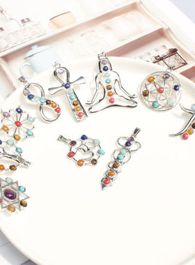 7 Cha kra 天然水晶项链吊坠瑜伽石项链吊坠欧美跨境