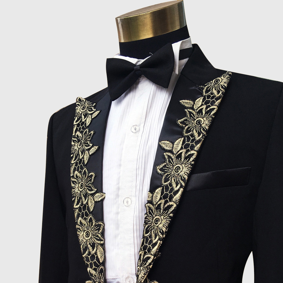 MENS BLACK SLIM TUXEDO STAGE PERFORMANCE COSTUME DANCE CHORUS CONDUCTOR COSTUME HOST DRESS SUIT