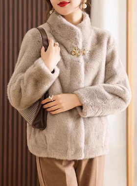 妈妈装仿水貂加厚加绒保暖皮草外套女毛一体上衣中老年冬季心时尚