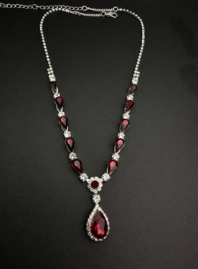 欧美外贸饰品红色水滴超闪项链女轻奢晚礼服宴会首饰锁骨链奢华