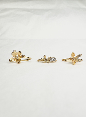 欧美外贸饰品戒指三件套女戒指金色轻奢时尚风