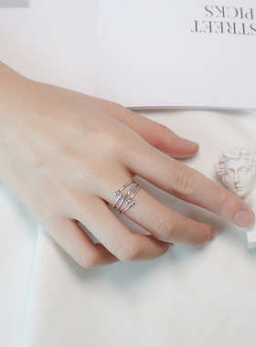 五线对珠开口戒指s925女欧美风