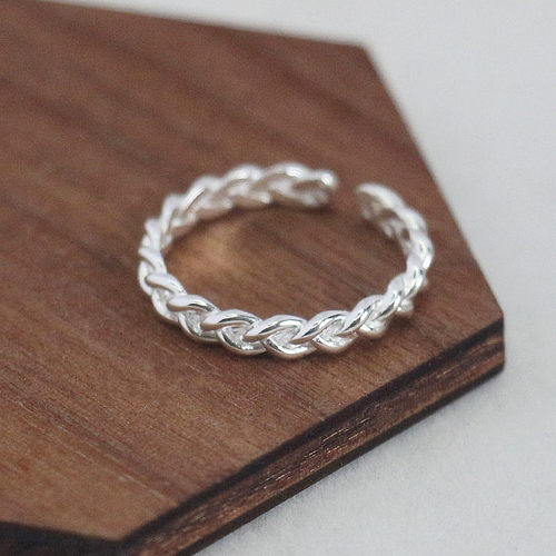 女士S925纯银编织麻花开口戒指