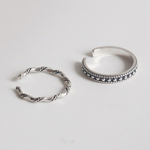 S925纯银开口戒指韩版复古做旧