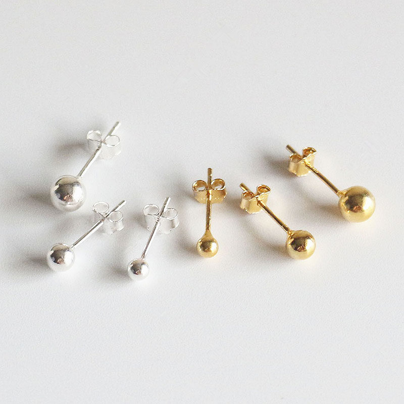 S925纯银小光珠圆球小耳钉耳饰耳骨钉男女极简约欧美风送银耳堵