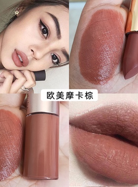 欧美妆高冷口红摩卡棕奶茶裸色干枯玫瑰亚光雾面双头唇釉不易掉色