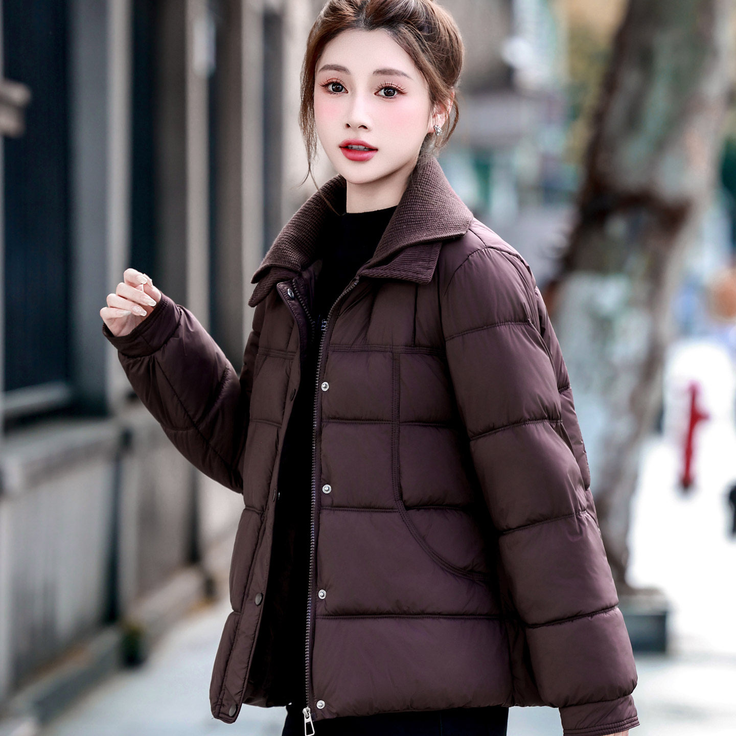 冬季大码女显瘦加厚短款棉服