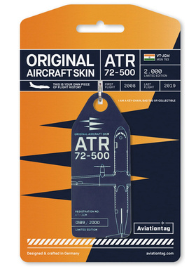 德国AviationTag ATR72 印度捷特航空 退役飞机蒙皮行李牌钥匙扣