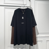 时尚 宽松显瘦字母上衣潮搭 新款 设计感休闲风拼接袖 T恤女2025秋季