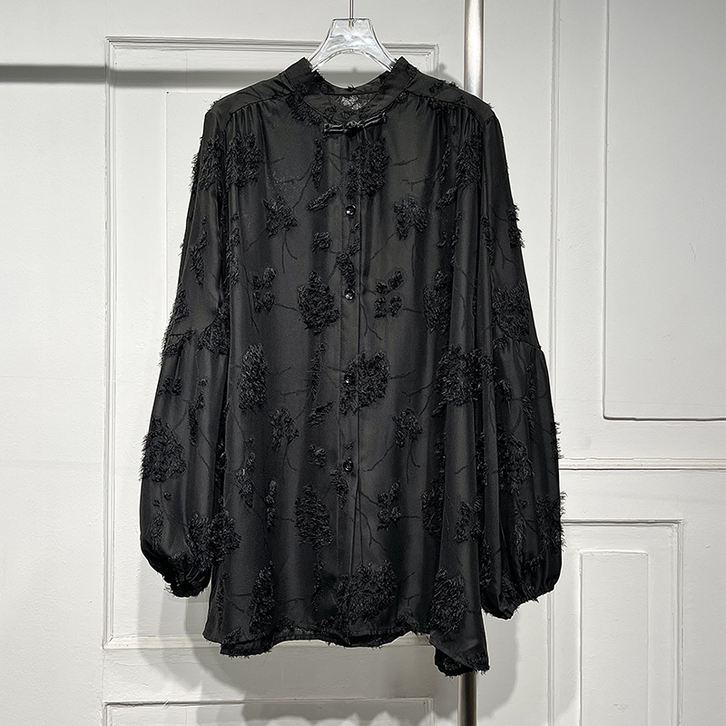 宽松通勤气质提花韩版中长衬衫潮