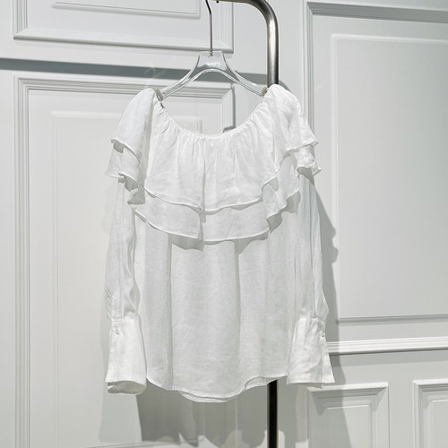 时尚百搭甜美双层荷叶边麻衬衫潮