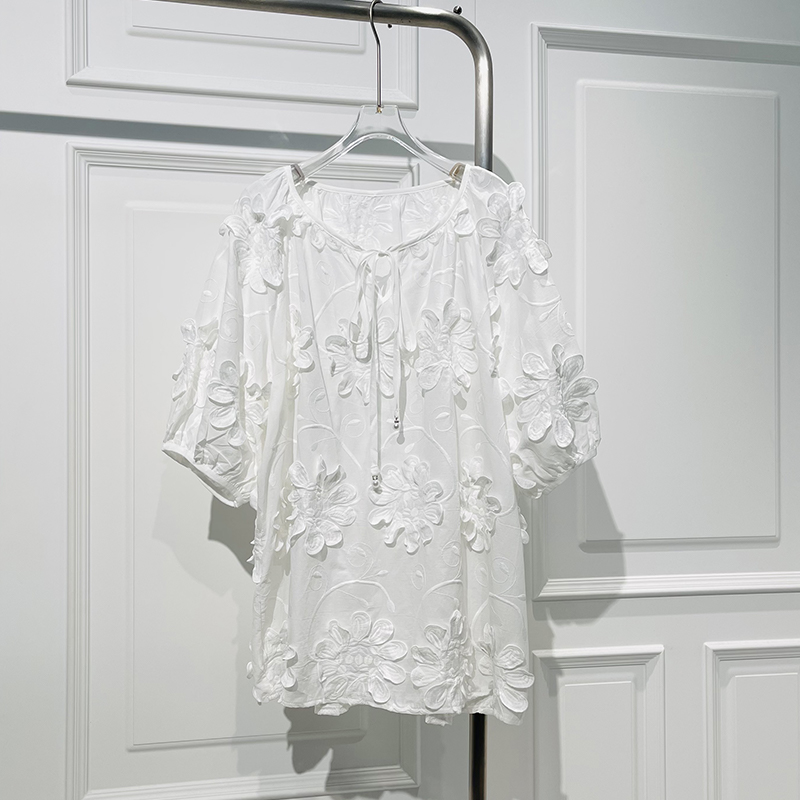 甜美百搭时尚舒适花朵系带衬衫女