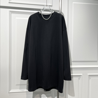 休闲风百搭时尚开叉长袖中长T恤