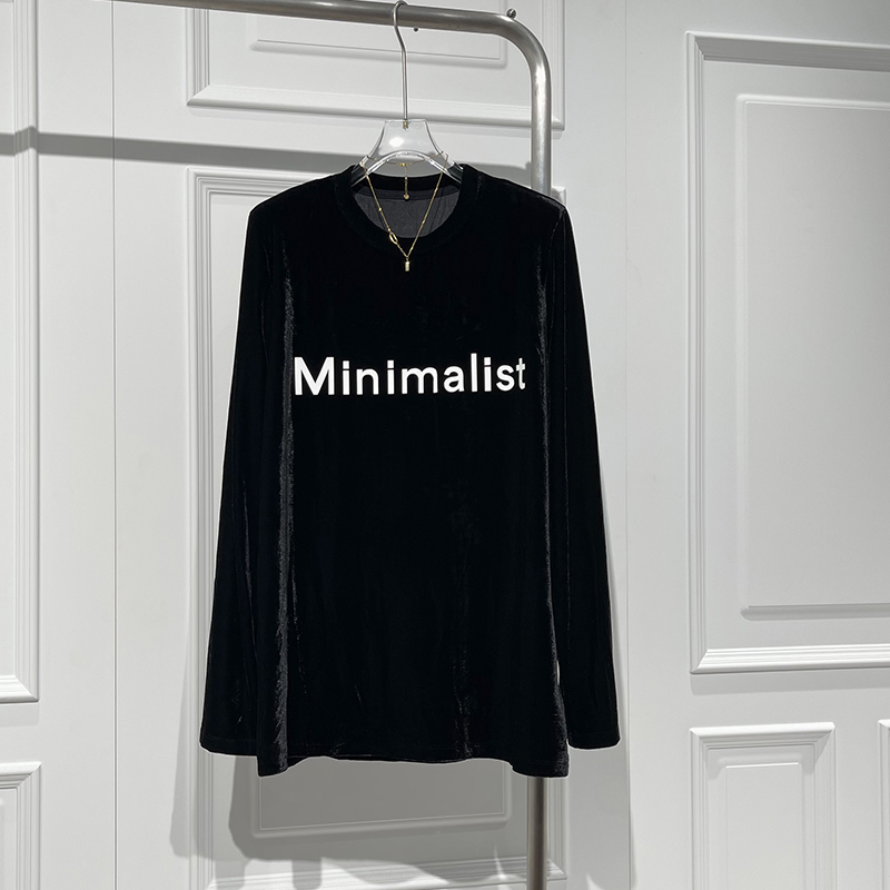 简约字母休闲丝绒女长袖衬衫T恤