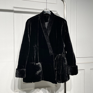 高级感通勤气质真丝绒系带棉外套女冬季 宽松显瘦百搭棉服 新款