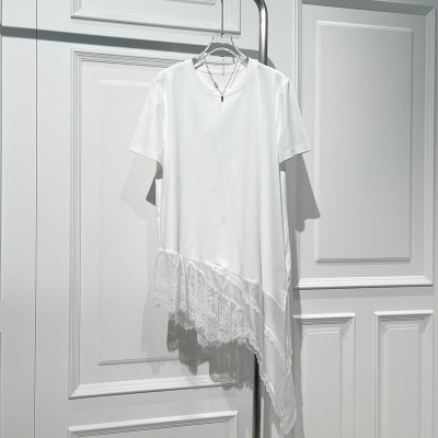 时尚慵懒风拼接设计短袖中长T恤