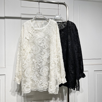 宽松新中式天丝刺绣衬衫气质百搭