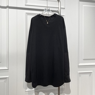 时尚简约风长袖纯色T恤女秋冬百搭舒适宽松显瘦中长打底上衣