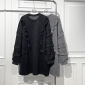 新款 时尚 休闲风百搭拼蕾丝连衣裙冬季 宽松显高显瘦中长卫衣裙潮搭